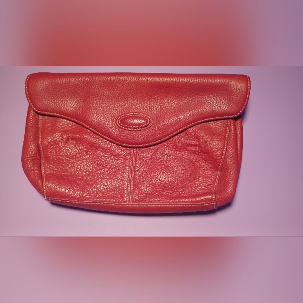 Willi Smith Red Genuine Leather Pebbled Clutch Purse Handbag
